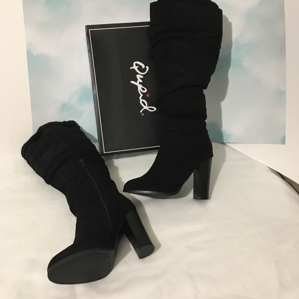 πHost Pickπ Qupid Black Suede Knee High Boots w/Cuff New/Box - Picture 1 of 8